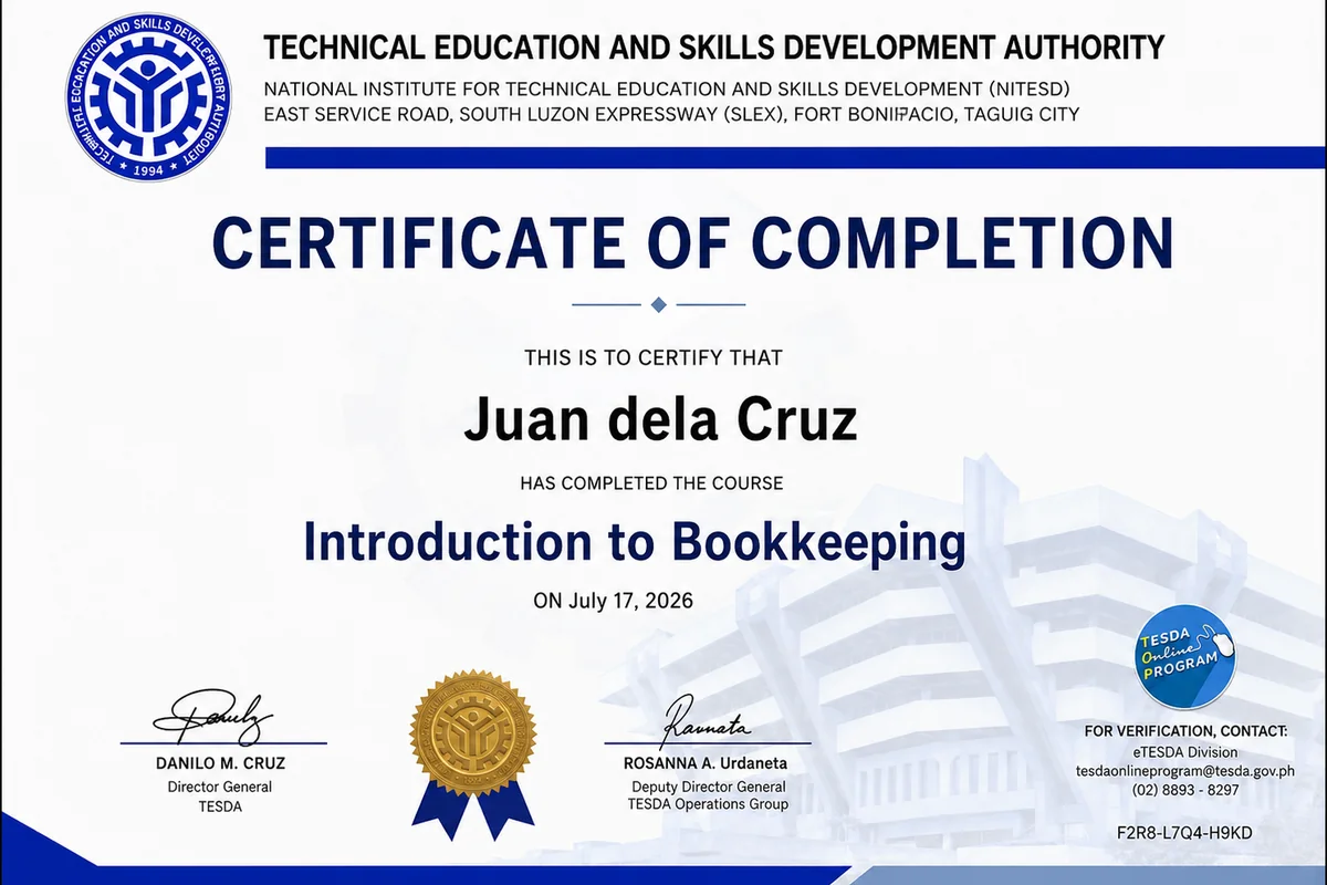 Sample TESDA Certificate