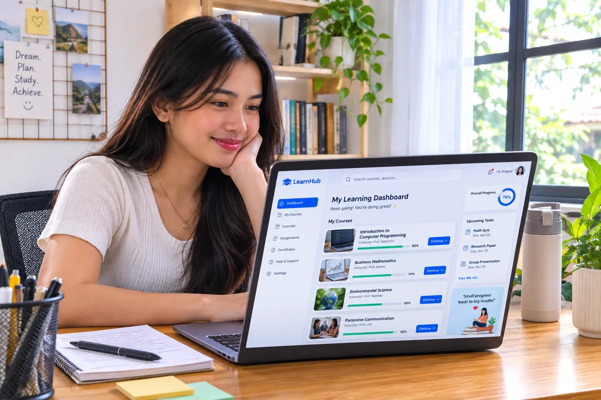 A student completing their e-TESDA registration and TESDA online enrollment on a laptop at home.